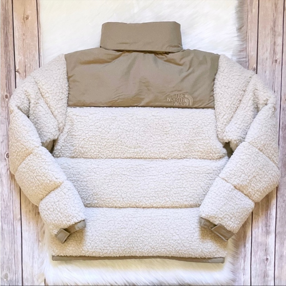 The North Face Women's Cream Sherpa Puffer Jacket with Tan Yoke - Picture 7 of 12